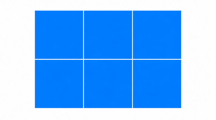six blue squares joined in two rows of three to make a rectangle